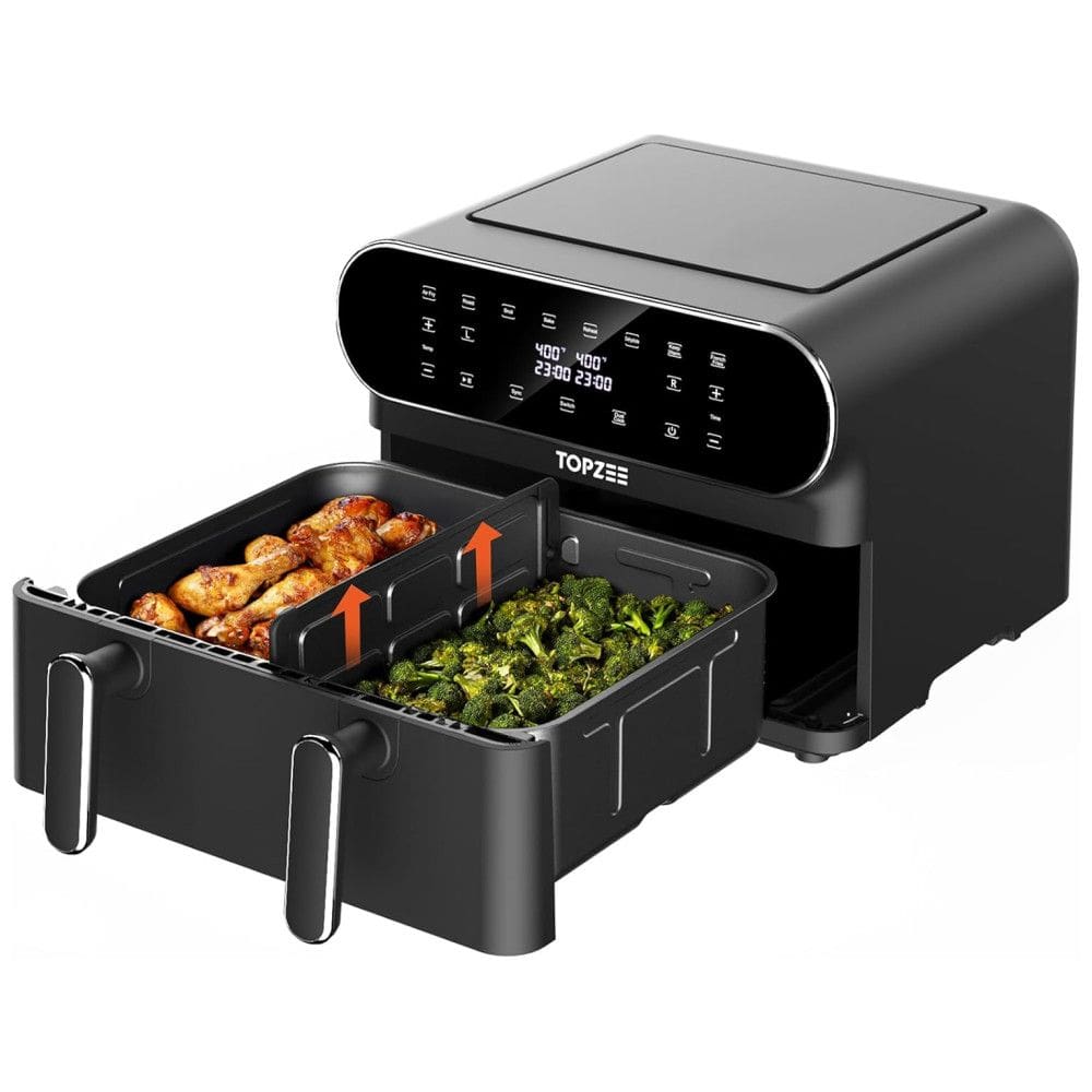 Air Fryer 8 em 1, Capacidade 10.4L com Cesto Duplo, Desligamento Automático, Divisor de Cesta e Lavável na Máquina de Lavar Louça, 110V