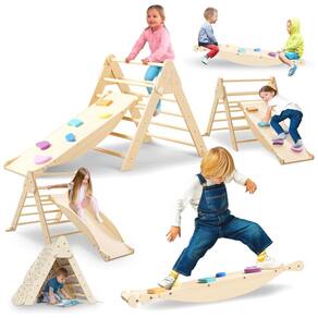 Playground Lucalux Brinquedo de Escalada 6 em 1 Infantil Indoor - Conjunto Montessori Seguro com Triângulo Pikler Dobrável, Escada,