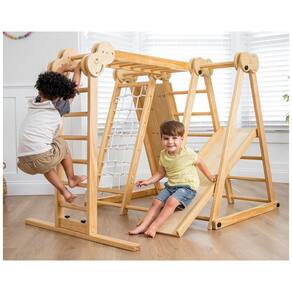 Playground Avenlur 7-em-1 Playground Indoor Para Crianças 2-6 Anos Com Escorregador, Parede de Escalada, Escada, Rede, Barras, Balanço e