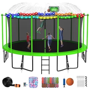 Cama Elastica Infantil com Diâmetro, Cesta de Basquete e Rede de Proteção para até 680 kg, DEEPROAR, Verde