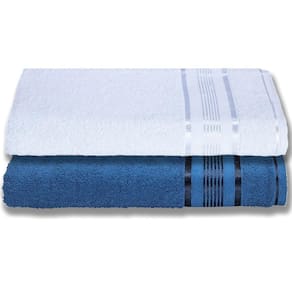 2 Toalhas Super Gigante Grossa Abraça O Corpão 80x180 Egito Azul+branco