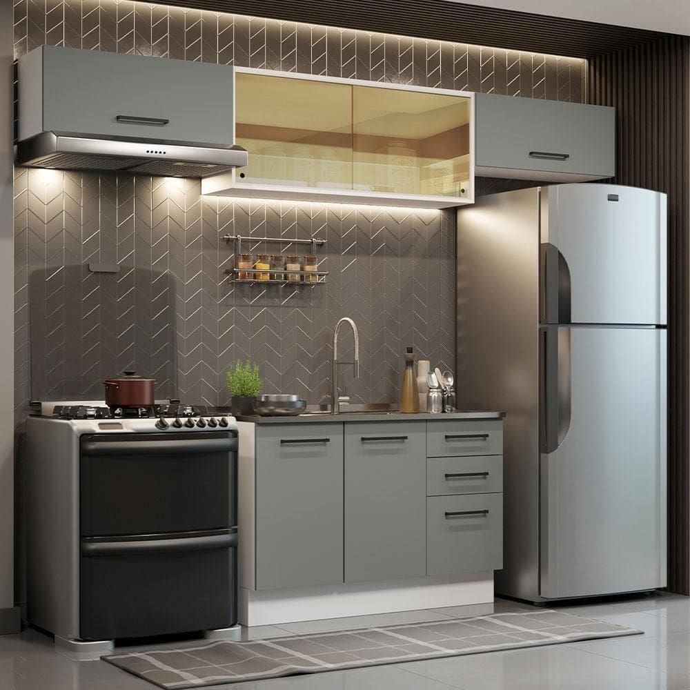 Cozinha Compacta 280003 Com Armário E Balcão Branco/Cinza