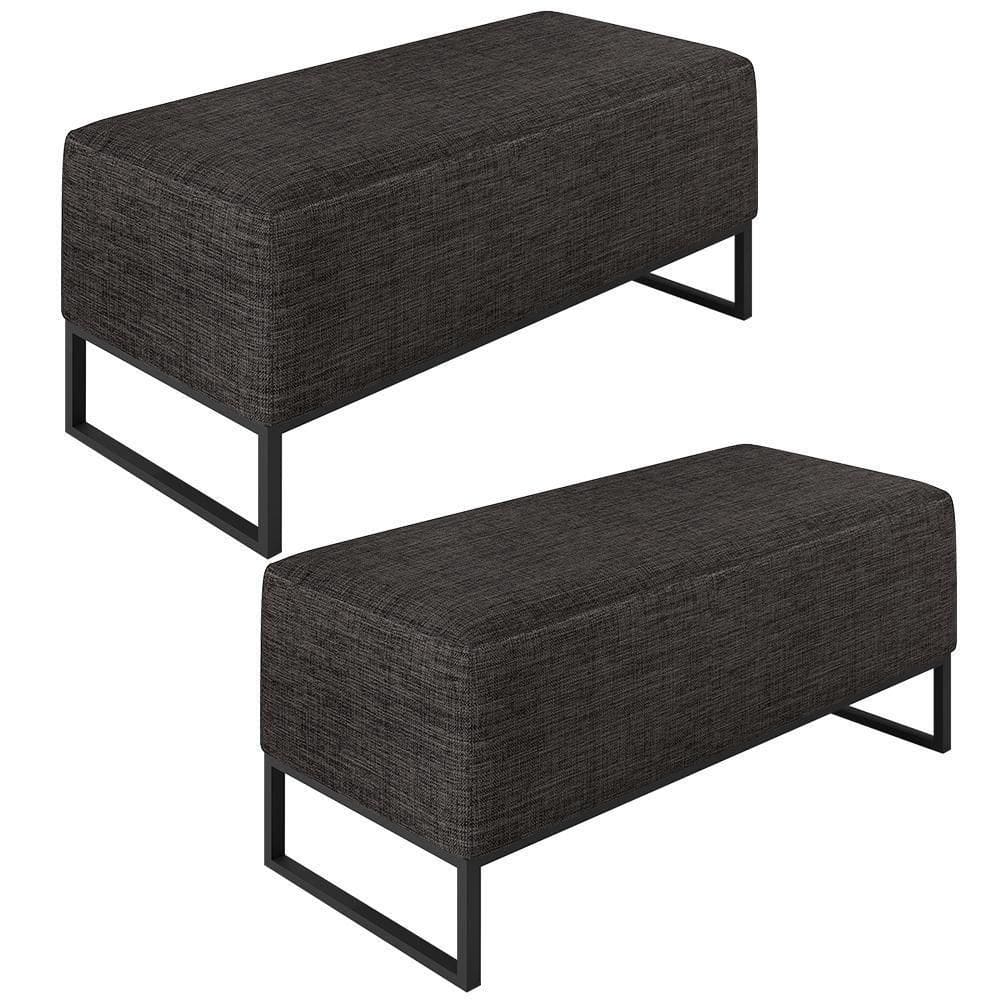 Kit 02 Puffs Cléo W01 Base De Ferro 90 Cm Linho Chumbo