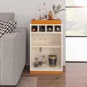 Aparador Bar Bandeja De Mdf Adega 4 Garrafas Off white/Cedro