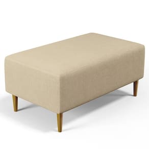 Puff Sala De Estar Cléo Pés Palito 90 Cm Linho Bege Escuro