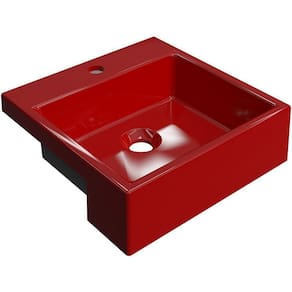 Cuba De Semi Encaixe Quadrada C01 Banheiro Xq355 Vermelho