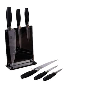 Jogo De Facas 3Pçs C/ Suporte Cabo Em Silicone Gourmet Bene Casa