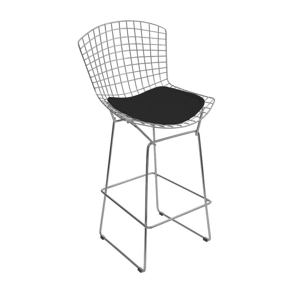 Banqueta Bertoia Cromada D80 Assento Sintético Preto Cor Preto