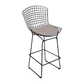Banqueta Bertoia Preta D60 Assento Bege Cor Bege