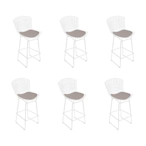 Kit 6 Banquetas Bistrô Bertoia Branca D70 Com Assento Bege Cor Branco