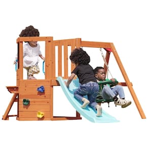 Playground Dolphin Playground T 5-em-1 para Quintal: Balanço, Mesa, Quadro Negro, Escorregador e Parede de Escalada. Ideal para 18 meses a