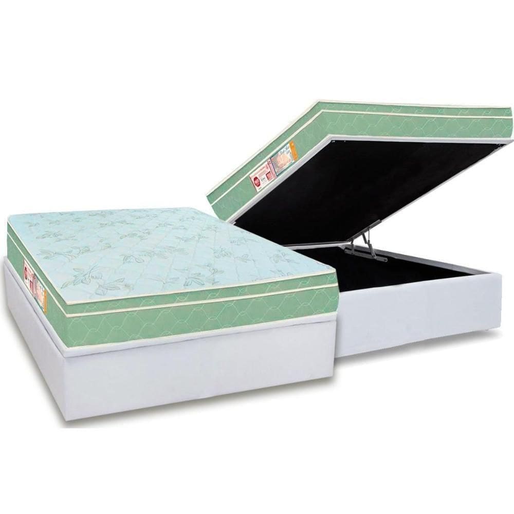 Cama Box Baú Casal: Colchão Espuma Castor D33 Sleep Max Euro Pillow + Base White(138X188)