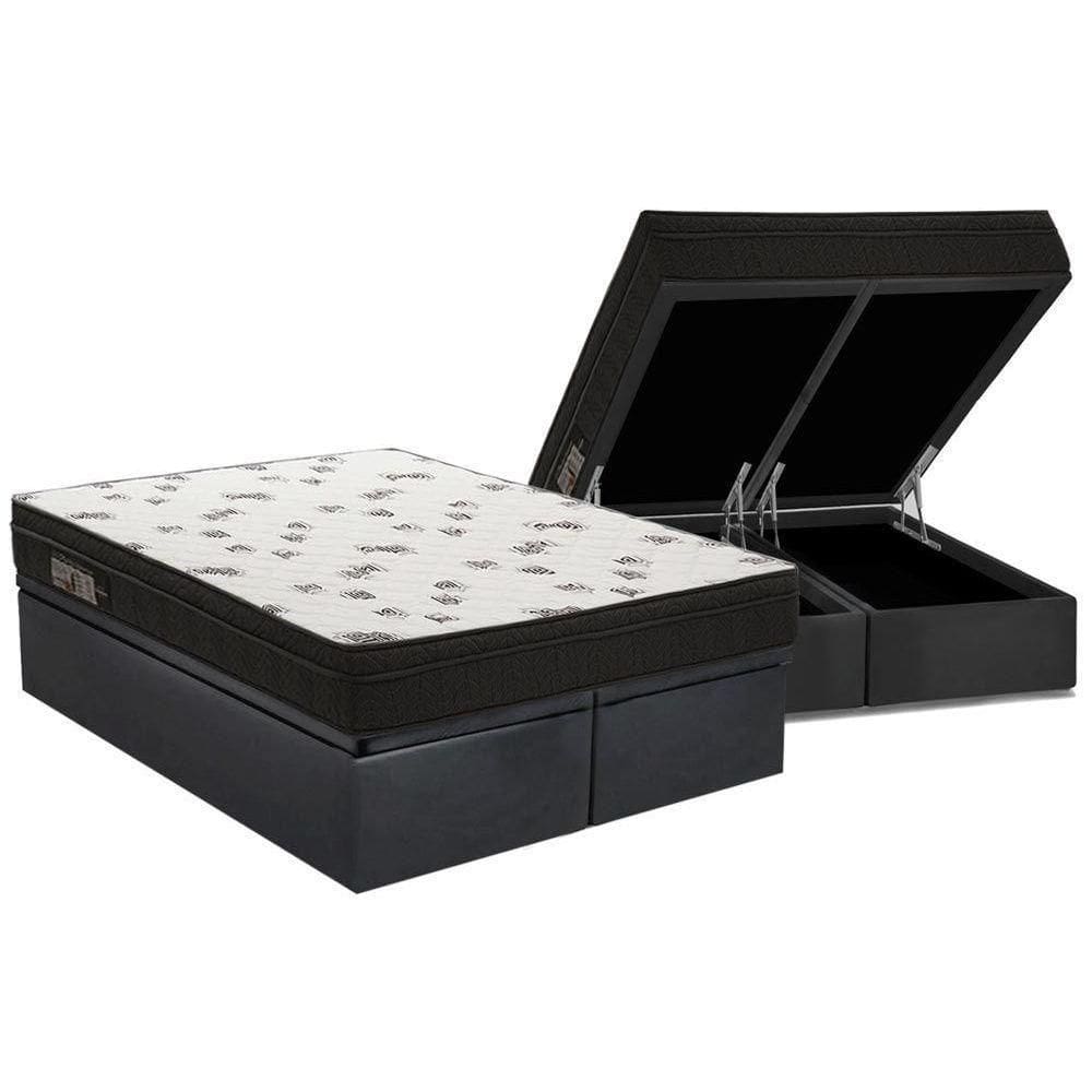 Cama Box Baú King: Colchão Espuma Ortobom D45 Light Saúde Ortopillow + Base Crc Suede Gray(186X198)