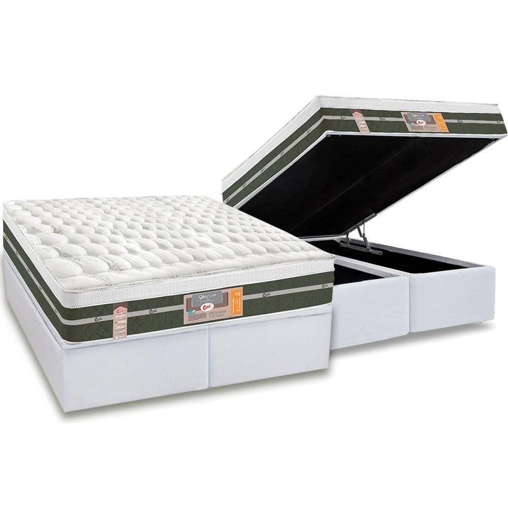 Cama Box Baú King: Colchão Molas Bonnel Castor Silver Star Air + Base Crc Courano White(193X203)