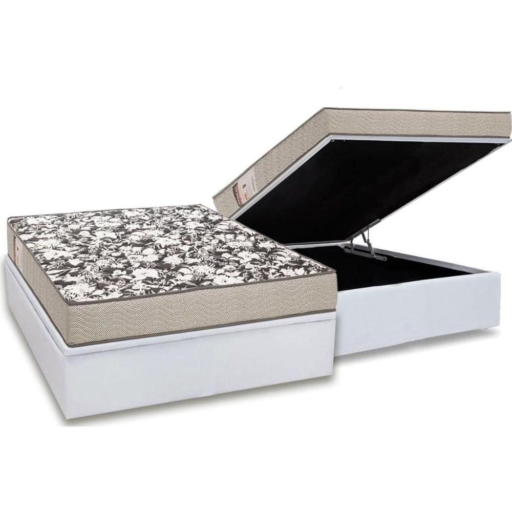 Cama Box Baú Casal: Colchão Espuma Ortobom D26 Physical Ultra Resistente + Base White(138X188)