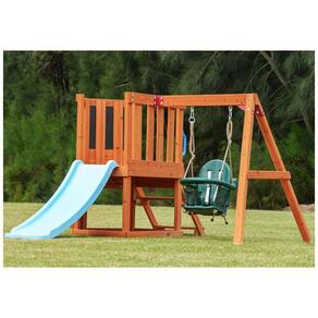Playground Infantil de Madeira Cedro com Mesa ao Ar Livre, Escorregador, Balanço para Bebês e Parede de Escalada, DOLPHIN PLAYGROUND T,