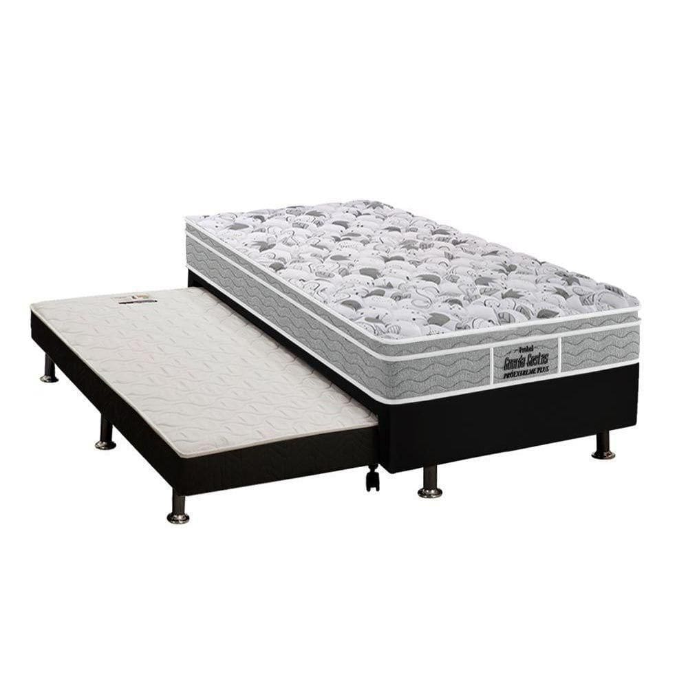 Cama Box C/Auxiliar Solteiro: Colchão Espuma Probel D45/ Ep Guarda Costas Plus + Base Black(88X188)