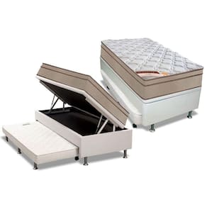 Cama Box Baú C/Auxiliar Solteiro: Colchão Molas Castor Bonnel Revolution + Base Black(88X188)