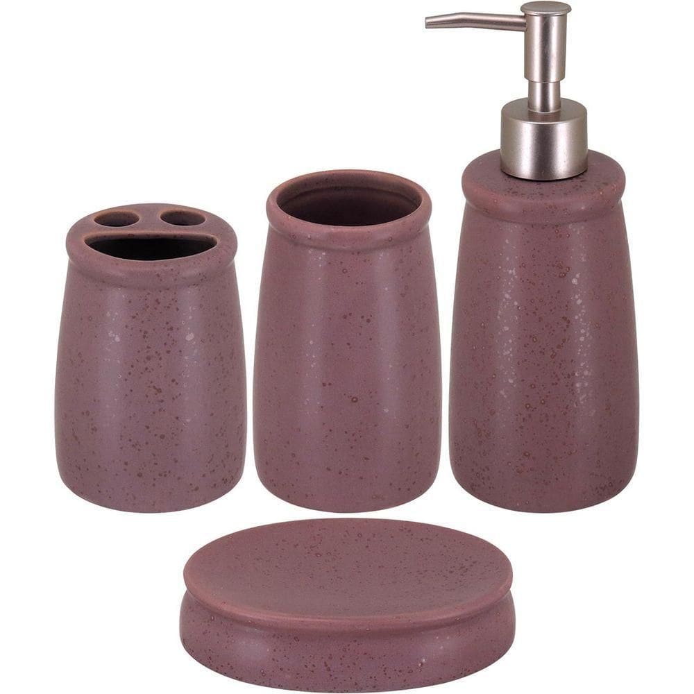 Jg Banheiro Cerâmica Rosa 4Pç