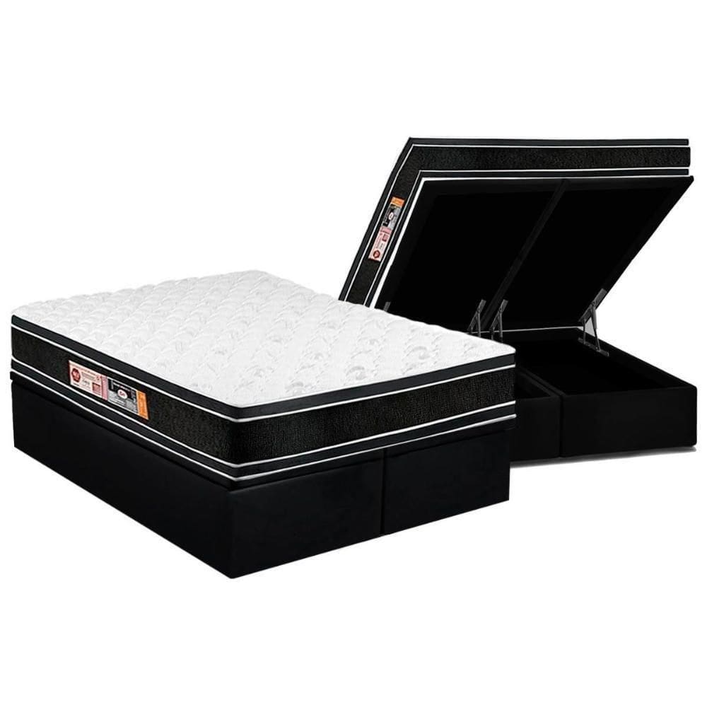 Cama Box Baú King: Colchão Espuma Castor D33 Black E White Double Face + Base Black(193X203)