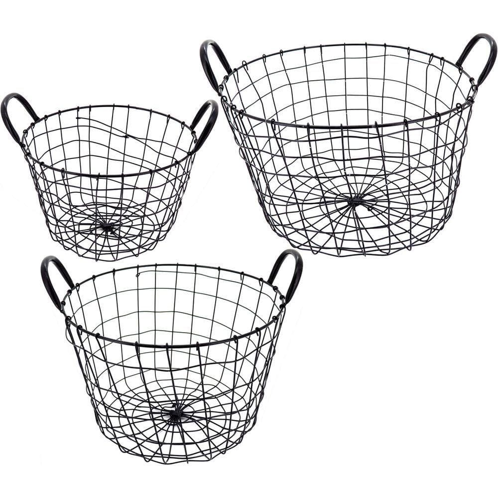 Wire Cesta Metal Preto 3Pç Redondo