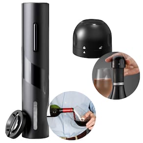Kit Abridor de Vinho Automático Elétrico com Cortador Lacre e Tampa Pressão a Vácuo