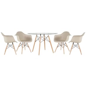 Mesa Redonda Eames Com Tampo De Vidro 120 Cm + 4 Cadeiras Eiffel Daw Nude Nude
