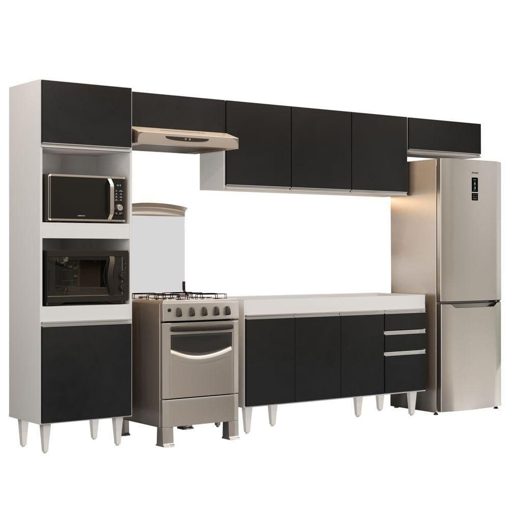 Armário De Cozinha Modulada 5 Peças Cp13 Balcão Sem Tampo Branco/preto - Lumil