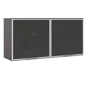 Armário Aéreo Com 2 Portas E Vidro 1,20m Etna Cor Grafite Poliman Móveis