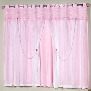Cortina Para Varão Rainha 2,00m X 1,70m Sala Quarto Linha Nobre - Rosa