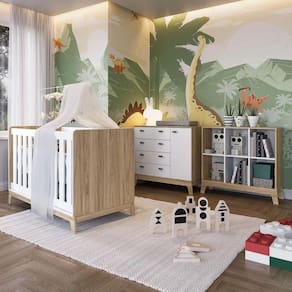 Quarto De Bebê 3 Peças Berço 3 Em 1 Selo Inmetro Favo De Mel 038 Itapuã/Branco - Completa Móveis