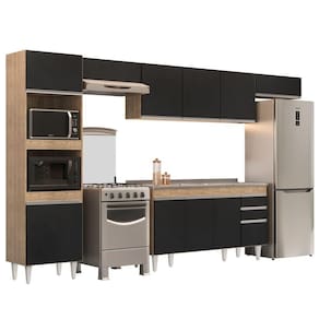 Armário De Cozinha Modulada 5 Peças Cp16 Balcão Sem Tampo Castanho/preto - Lumil