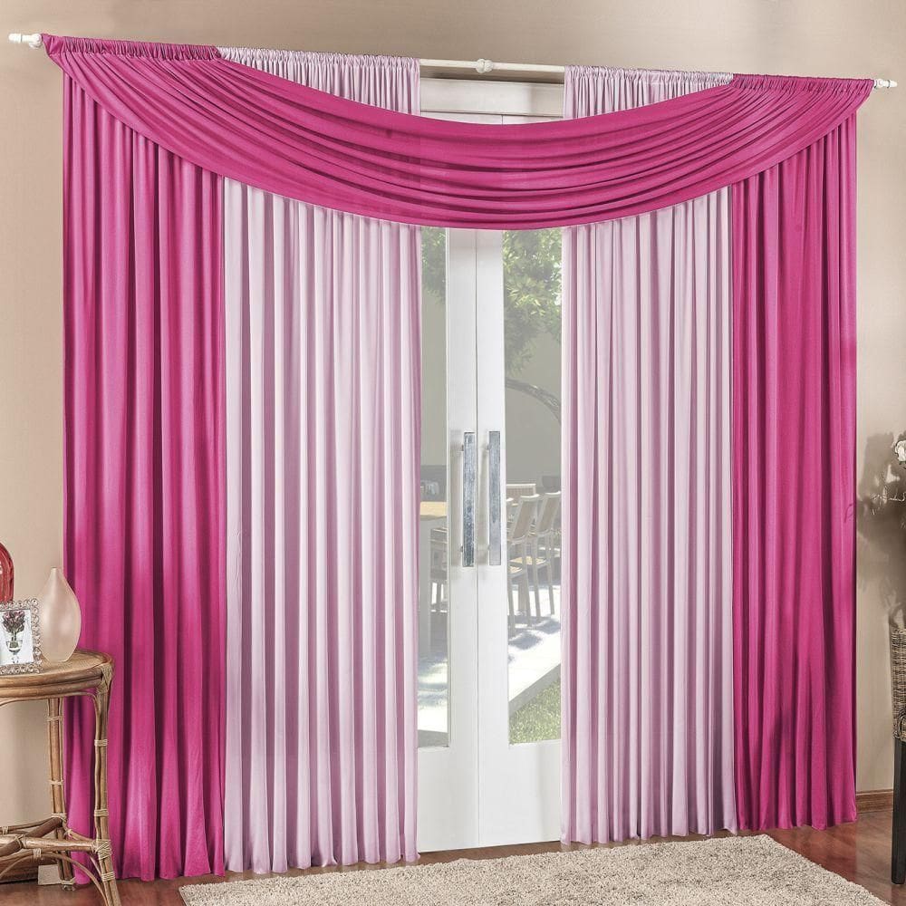 Cortina Tendência 3,00m X 2,50m Para Varão Em Malha Sala Quarto - Pink