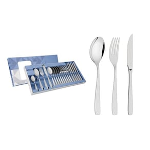 Faqueiro Cosmos Em Aço Inox Com Facas Para Churrasco Acabamento Em Brilho 24 Peças