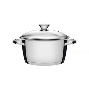 Caçarola Funda Allegra Em Aço Inox Com Fundo Triplo E Tampa De Vidro 24 Cm 5,7 L