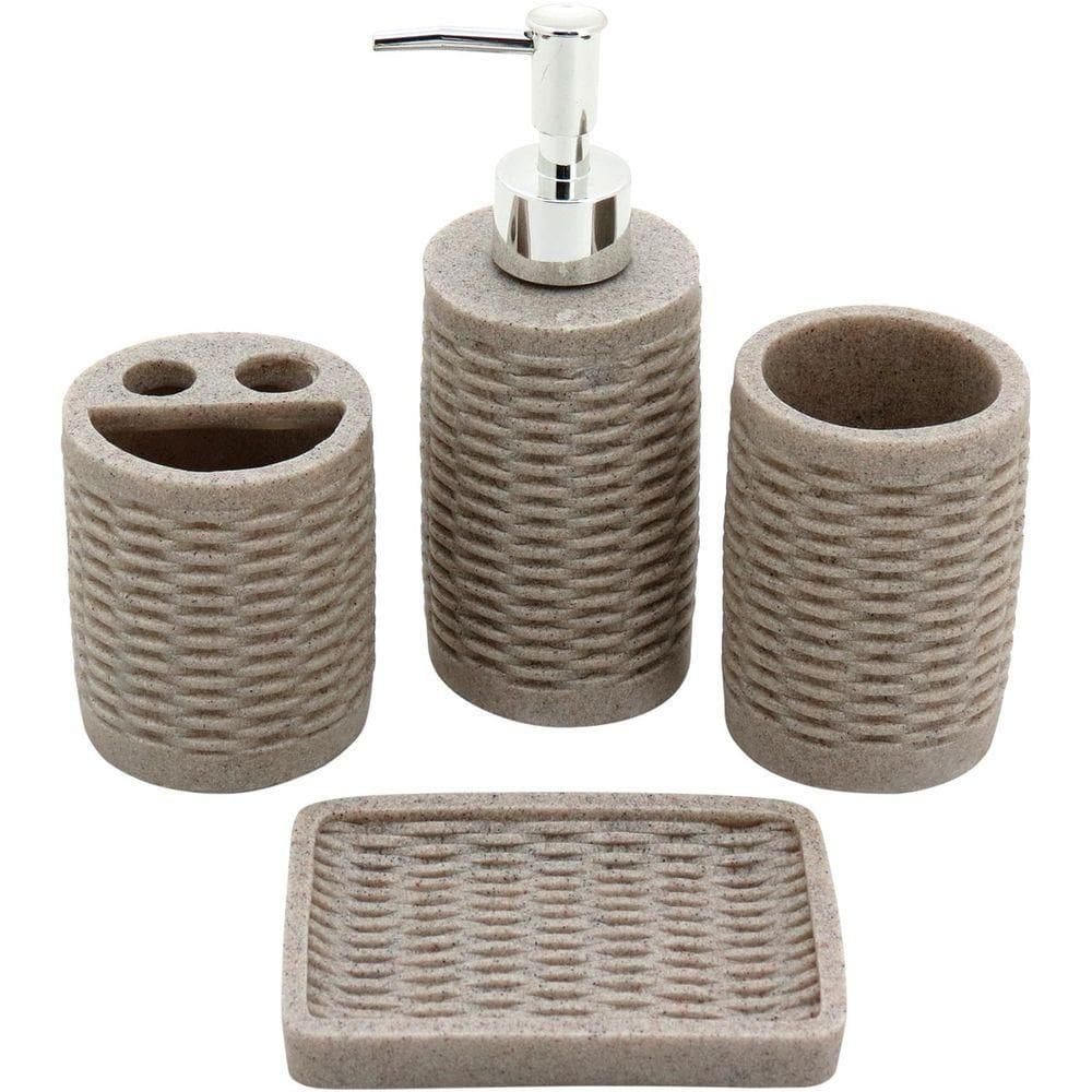 Stone Jg Banheiro Resina Bege 4Pç