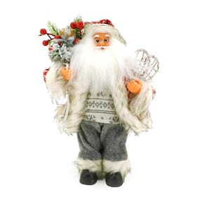 Papai Noel Decorado Cinza Saco De Presentes E Raquetes 30Cm