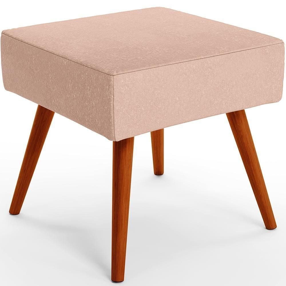 Puff Banqueta Decorativa Com Pés Palito Lívia Linho Rosê