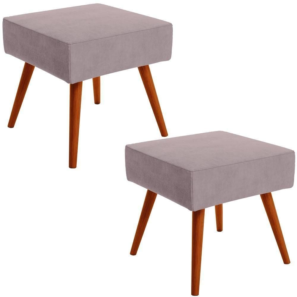 Kit 02 Puffs Banqueta Decorativa Com Pés Palito Suede Rosê
