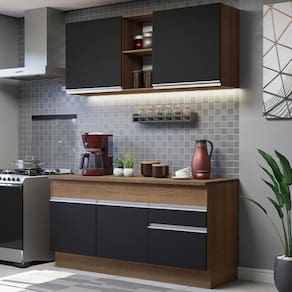Cozinha Compacta 150001 Com Armário E Balcão Rustic/Preto