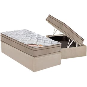 Cama Box Baú Solteiro: Colchão Molas Castor Bonnel Revolution + Base Crc Suede Clean(88x188)