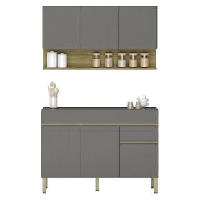 Armário De Cozinha E Balcão Com Tampo 150cm Lina K02 Gris/freijó - Mpozenato