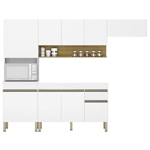 Armário De Cozinha 4 Peças Balcão Sem Tampo 120cm Lina04 K02 Supremo/freijó - Mpozenato