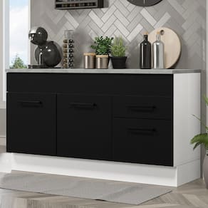 Balcão Gabinete De Pia Madesa Agata 150 Cm 2 Gavetas 2 Portas (com Tampo) - Branco/preto Branco/preto
