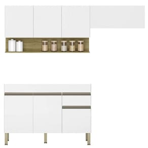 Armário De Cozinha 3 Peças Balcão Sem Tampo 150cm Lina12 K02 Supremo/freijó - Mpozenato