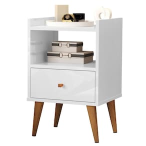 Mesa de Cabeceira Classic Retrô Pés de Madeira e 1 Gaveta