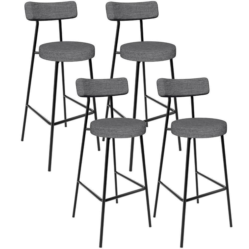 Kit 04 Banquetas Altas Bar Cozinha Sala De Jantar Em Aço Milão L02 Linho Cinza Escuro