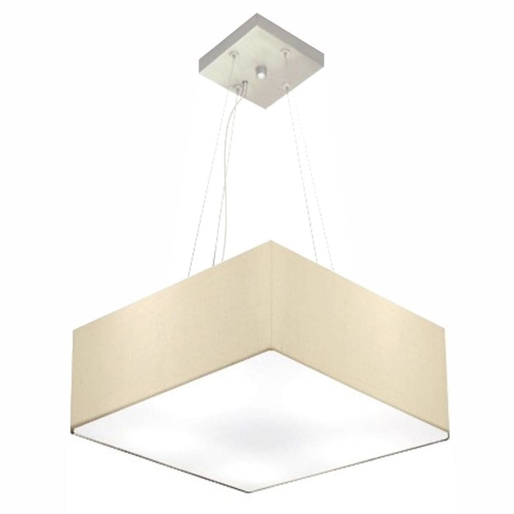 Lustre Pendente Quadrado Md-4196 Cúpula em Tecido 15/45x45cm Algodão Crú - Bivolt