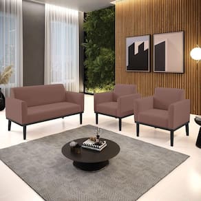 Conjunto 2 Poltronas E 1 Namoradeira Decorativa Pés Fixo Em Madeira Preto Veludo Rose