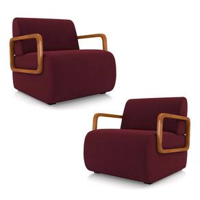 Kit 2 Poltronas Decorativa Sala De Estar Odessa Braços Em Madeira Veludo Bordô G33